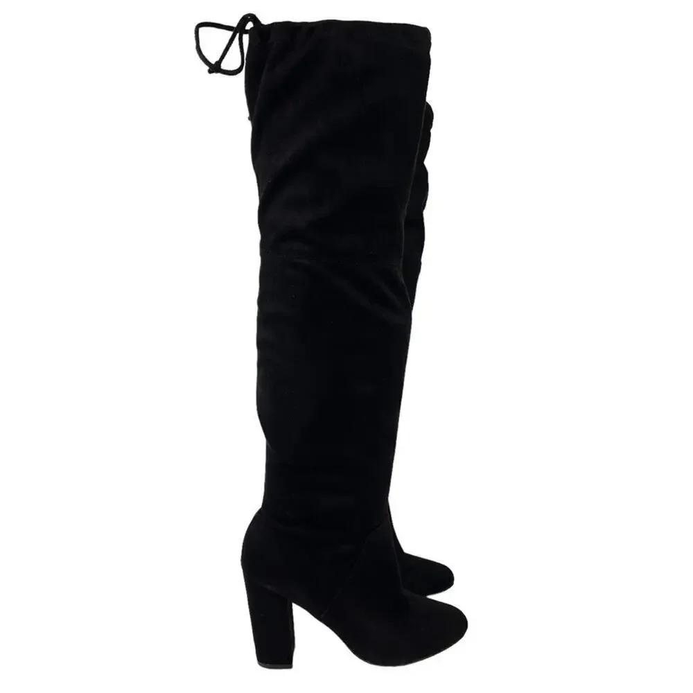 Anthropologie x Faryl Robin Sofia Vegan Suede Knee-High Black Heeled Boot 9